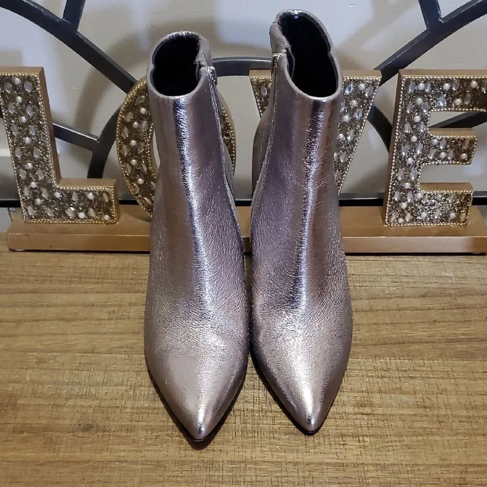 Steven Steve Madden Metallic Ankle Boots Rose Gold Stiletto Pointed Toe Size 6